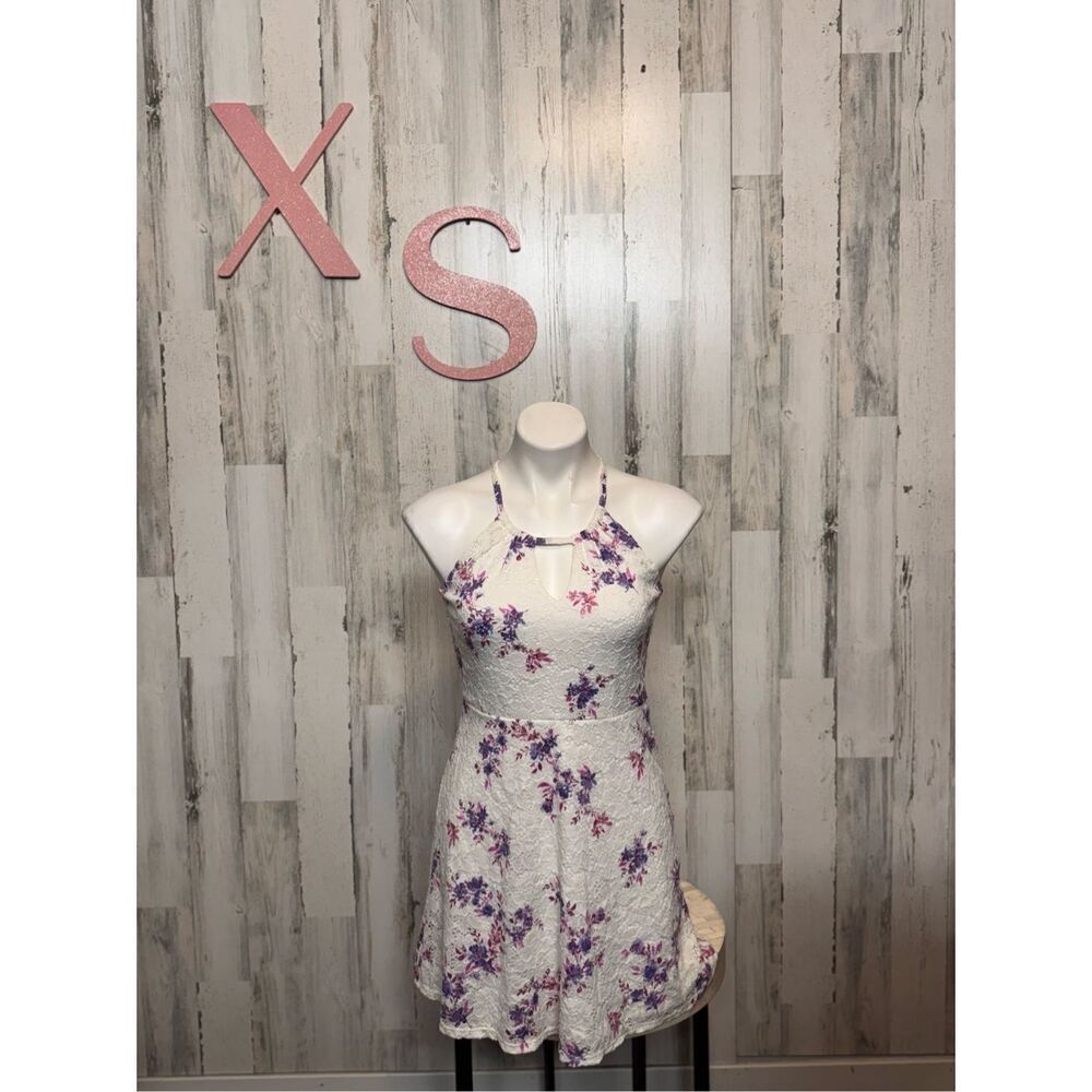 Candie’s White Floral Lace Halter Dress XS